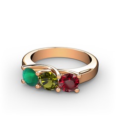 Vela Tria Yüzük - Kök zümrüt, peridot ve garnet 18 ayar rose altın yüzük #1xxe2ya