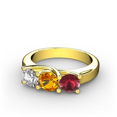 Vela Tria Yüzük - Beyaz zirkon, sitrin ve kök yakut 14 ayar altın yüzük #1y81huq
