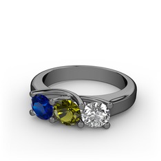 Vela Tria Yüzük - Lab safir, peridot ve beyaz zirkon 925 ayar siyah rodyum kaplama gümüş yüzük #1y86fv9