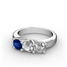Vela Tria Yüzük - Lab safir ve pırlanta 14 ayar beyaz altın yüzük (1 karat) #1y8l6j5