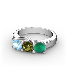 Vela Tria Yüzük - Akuamarin, peridot ve kök zümrüt 925 ayar gümüş yüzük #1yfnte0
