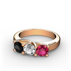 Vela Tria Yüzük - Siyah zirkon, swarovski ve rodolit garnet 8 ayar rose altın yüzük #1ygxejs