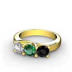Vela Tria Yüzük - Swarovski, yeşil kuvars ve siyah zirkon 8 ayar altın yüzük #1yi813g