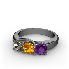 Vela Tria Yüzük - Dumanlı kuvars, sitrin ve ametist 925 ayar siyah rodyum kaplama gümüş yüzük #1ykjkeg