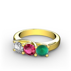 Vela Tria Yüzük - Swarovski, rodolit garnet ve kök zümrüt 18 ayar altın yüzük #1ymw7lw