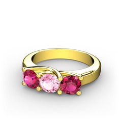 Rodolit garnet ve pembe kuvars 18 ayar altın yüzük