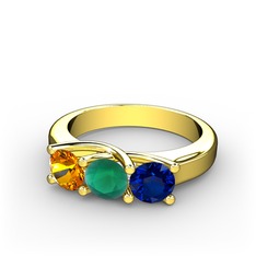 Vela Tria Yüzük - Sitrin, kök zümrüt ve lab safir 925 ayar altın kaplama gümüş yüzük #1ys7gkj