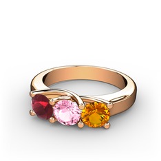 Vela Tria Yüzük - Kök yakut, pembe kuvars ve sitrin 8 ayar rose altın yüzük #1yxrow6