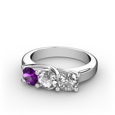 Vela Tria Yüzük - Ametist ve pırlanta 14 ayar beyaz altın yüzük (1 karat) #206wkv
