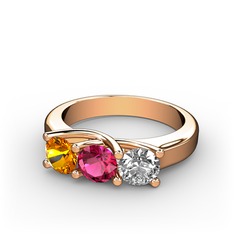 Vela Tria Yüzük - Sitrin, rodolit garnet ve pırlanta 925 ayar rose altın kaplama gümüş yüzük (0.5 karat) #22e458