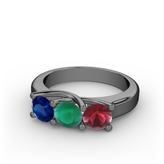 Vela Tria Yüzük - Lab safir, kök zümrüt ve kök yakut 925 ayar siyah rodyum kaplama gümüş yüzük #248dkx