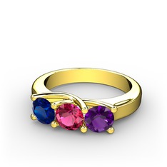 Vela Tria Yüzük - Lab safir, rodolit garnet ve ametist 14 ayar altın yüzük #255uz1