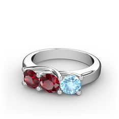 Garnet ve akuamarin 8 ayar beyaz altın yüzük