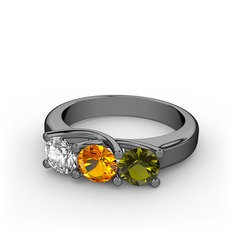 Vela Tria Yüzük - Swarovski, sitrin ve peridot 925 ayar siyah rodyum kaplama gümüş yüzük #2d1u12