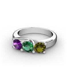 Vela Tria Yüzük - Ametist, yeşil kuvars ve peridot 14 ayar beyaz altın yüzük #2e6kqg