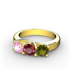 Vela Tria Yüzük - Pembe kuvars, garnet ve peridot 8 ayar altın yüzük #2eqyqi