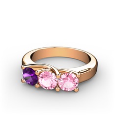 Vela Tria Yüzük - Ametist ve pembe kuvars 18 ayar rose altın yüzük #2fx5u