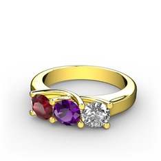 Vela Tria Yüzük - Garnet, ametist ve swarovski 14 ayar altın yüzük #2h57ka