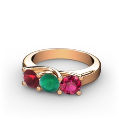 Kök yakut, kök zümrüt ve rodolit garnet 14 ayar rose altın yüzük