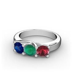 Vela Tria Yüzük - Lab safir, kök zümrüt ve kök yakut 18 ayar beyaz altın yüzük #2mo4j7
