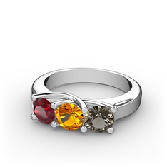 Vela Tria Yüzük - Garnet, sitrin ve dumanlı kuvars 14 ayar beyaz altın yüzük #2s3h74