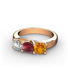 Vela Tria Yüzük - Swarovski, kök yakut ve sitrin 8 ayar rose altın yüzük #2teqs0