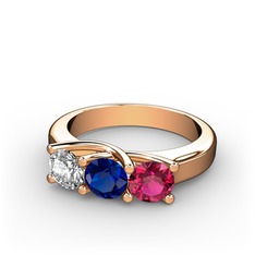 Vela Tria Yüzük - Swarovski, lab safir ve rodolit garnet 8 ayar rose altın yüzük #2vn2mk