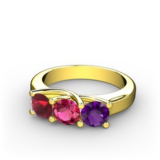 Vela Tria Yüzük - Kök yakut, rodolit garnet ve ametist 14 ayar altın yüzük #3239yb
