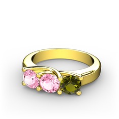 Pembe kuvars ve peridot 18 ayar altın yüzük