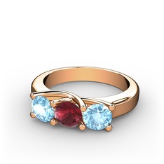 Vela Tria Yüzük - Akuamarin ve kök yakut 18 ayar rose altın yüzük #36nm72