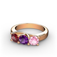 Vela Tria Yüzük - Garnet, ametist ve pembe kuvars 8 ayar rose altın yüzük #376d0f