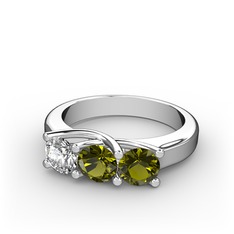 Vela Tria Yüzük - Pırlanta ve peridot 18 ayar beyaz altın yüzük (0.5 karat) #3c1nd8