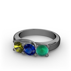 Vela Tria Yüzük - Peridot, lab safir ve kök zümrüt 925 ayar siyah rodyum kaplama gümüş yüzük #3g578h