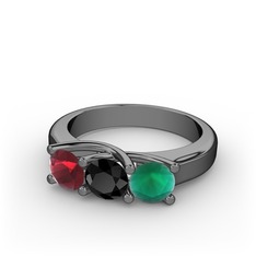 Vela Tria Yüzük - Kök yakut, siyah zirkon ve kök zümrüt 925 ayar siyah rodyum kaplama gümüş yüzük #3mzlgq