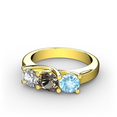 Swarovski, dumanlı kuvars ve akuamarin 925 ayar altın kaplama gümüş yüzük