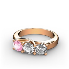 Pembe kuvars, beyaz zirkon ve pırlanta 8 ayar rose altın yüzük (0.5 karat)