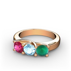 Rodolit garnet, akuamarin ve kök zümrüt 925 ayar rose altın kaplama gümüş yüzük