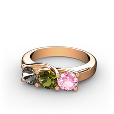 Dumanlı kuvars, peridot ve pembe kuvars 925 ayar rose altın kaplama gümüş yüzük