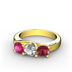 Rodolit garnet, swarovski ve kök yakut 18 ayar altın yüzük