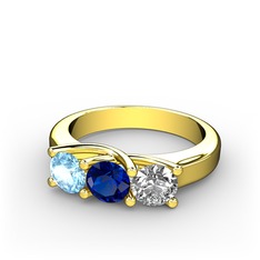 Akuamarin, lab safir ve swarovski 925 ayar altın kaplama gümüş yüzük