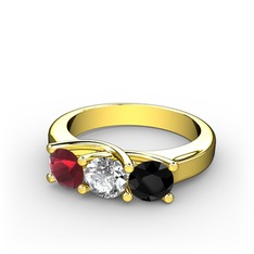 Vela Tria Yüzük - Kök yakut, beyaz zirkon ve siyah zirkon 8 ayar altın yüzük #3x0z71