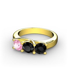 Pembe kuvars ve siyah zirkon 8 ayar altın yüzük