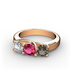 Pırlanta, rodolit garnet ve dumanlı kuvars 8 ayar rose altın yüzük (0.5 karat)