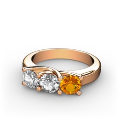 Vela Tria Yüzük - Swarovski, pırlanta ve sitrin 18 ayar rose altın yüzük (0.5 karat) #453pzt