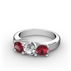 Vela Tria Yüzük - Garnet, swarovski ve kök yakut 18 ayar beyaz altın yüzük #47xfmh