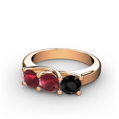 Vela Tria Yüzük - Kök yakut ve siyah zirkon 18 ayar rose altın yüzük #48no5f