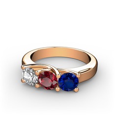 Pırlanta, garnet ve lab safir 18 ayar rose altın yüzük (0.5 karat)