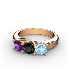 Vela Tria Yüzük - Ametist, siyah zirkon ve akuamarin 14 ayar rose altın yüzük #4fp71e