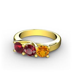Kök yakut, garnet ve sitrin 8 ayar altın yüzük