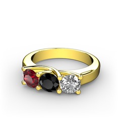 Vela Tria Yüzük - Garnet, siyah zirkon ve beyaz zirkon 8 ayar altın yüzük #4kezxf